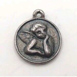 Antique Sterling Silver Baby Cherub Angel Charm 13mm 1.2g Artisan Crafted